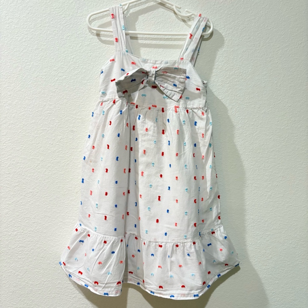 Crown & Ivy Kids Clipped Dot Sleeveless Dress - Size 6X - White/Red/Blue